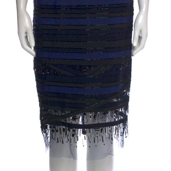 Carolina Herrera Grosgrain Beaded Sequin Navy/Black Cocktail Midi Dress Fall 12' - Picture 8 of 10